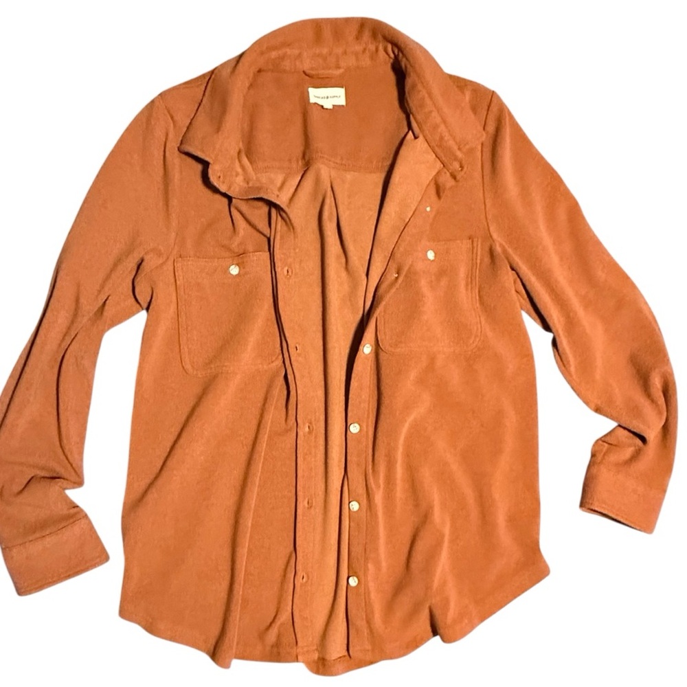 Thread & Supply Button-Front Shirt Women's Long Sleeve Soft Shirt Size XL